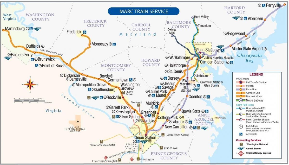 خريطة محطات السكك الحديدية في واشنطن العاصمة