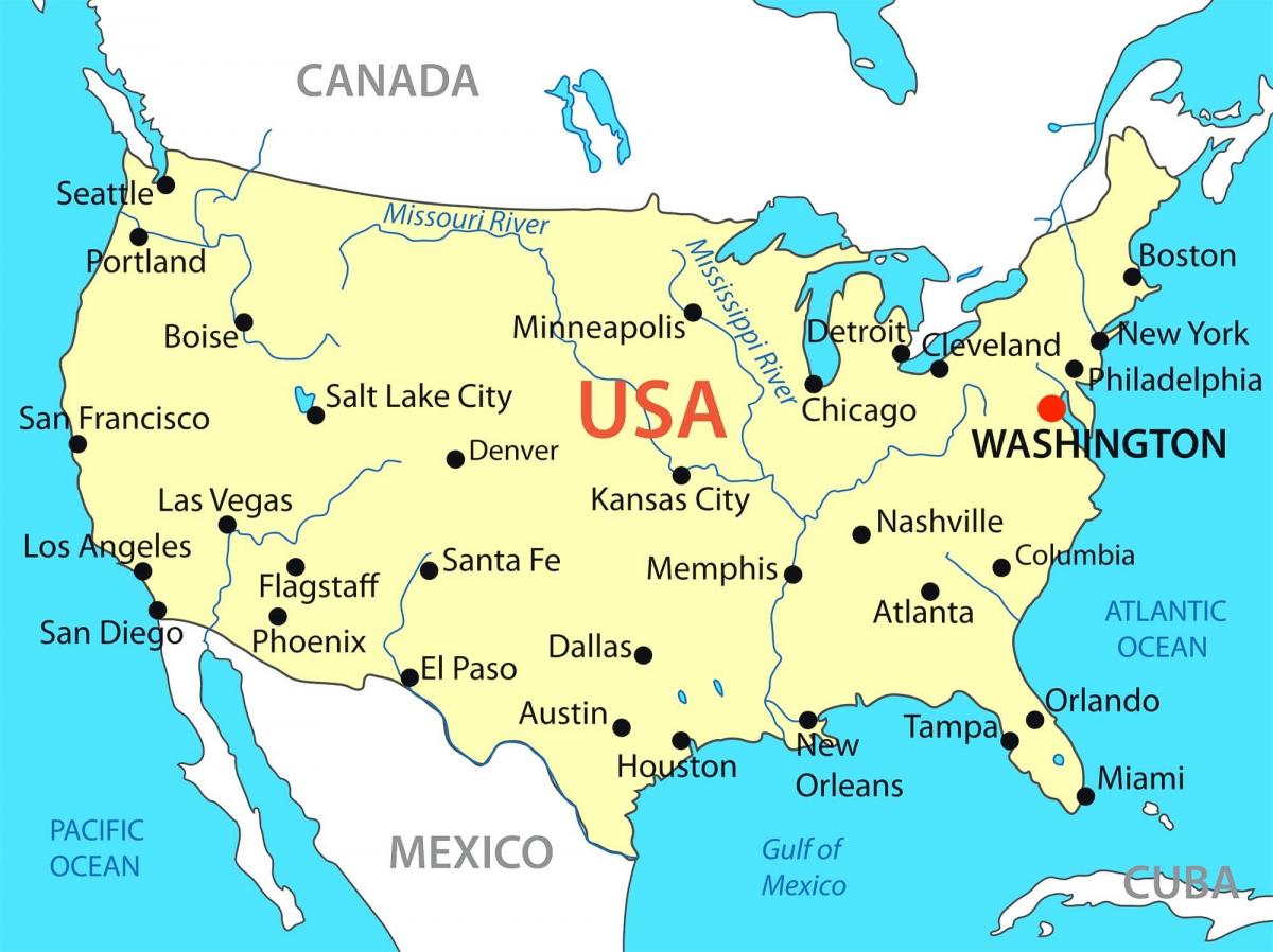 واشنطن العاصمة على خريطة الولايات المتحدة الأمريكية